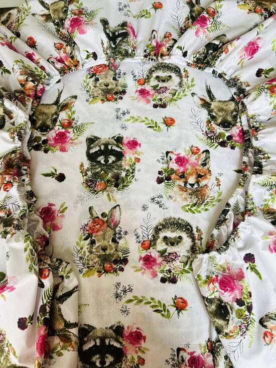 Kokvilnas palags ar gumiju “Boho meža zvēriņi”